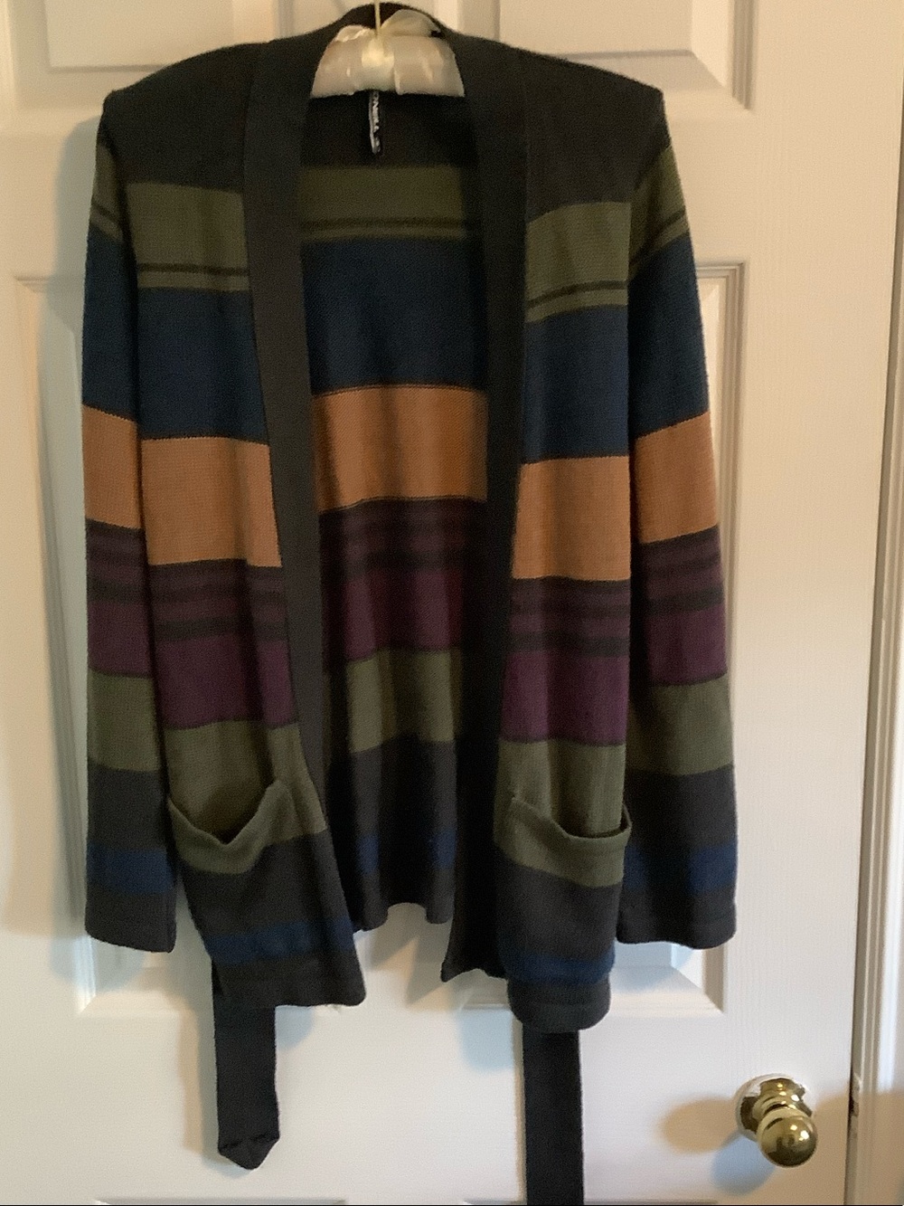 O'Neill Multi-Stripe Open Front Cardigan - Olive, Navy, Tan, Purple